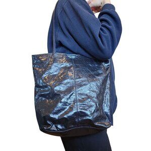 Latico Women's Nora Black Shiny‎ Leather Shoulder Bag Tote Floral Interior